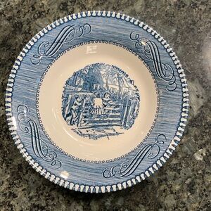 One Vintage Royal Currier and Ives Blue and White Dessert Bowl Great Condition